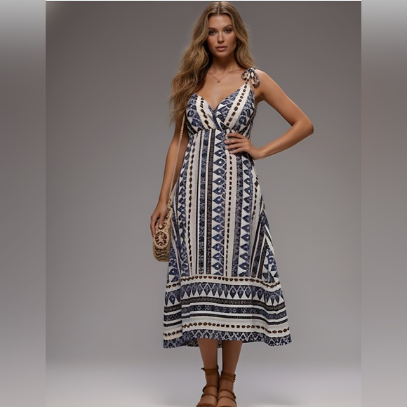 Boho Print Ruffle Hem Cami Dress - Picture 1 of 6